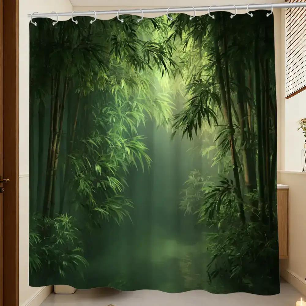 Spa Wellness Nature - ستارة حمام بطباعة غابة الخيزران ثلاثية