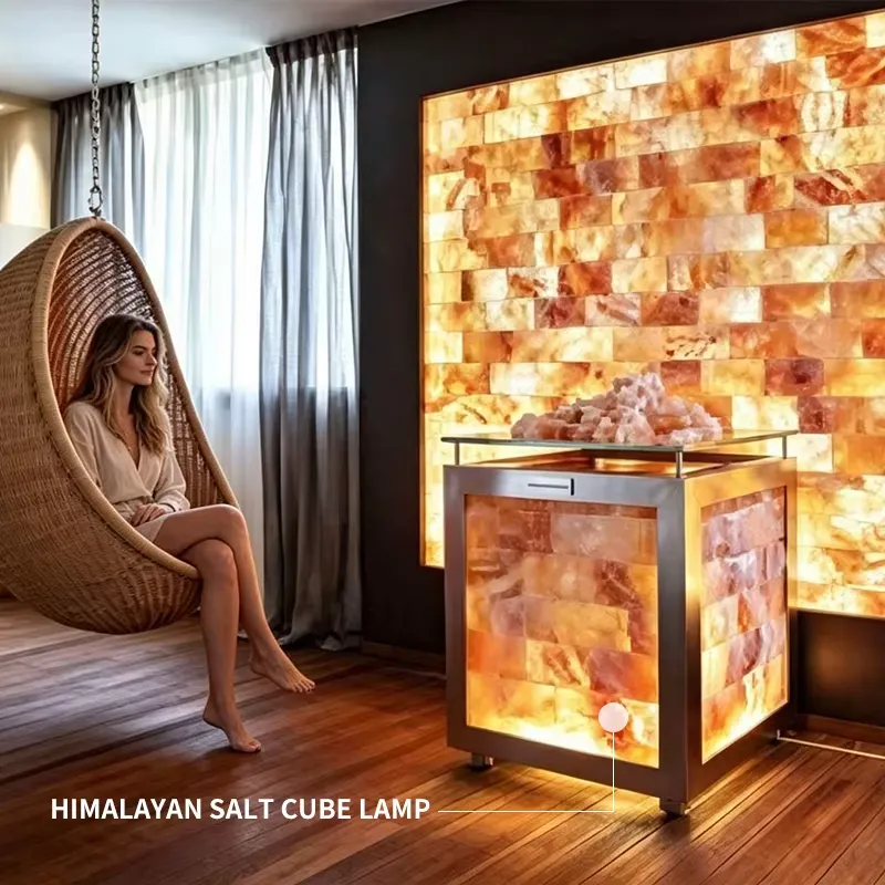 Spa Wellness Nature - مصباح مكعب ملح الهيمالايا الوردي الطبيعي،