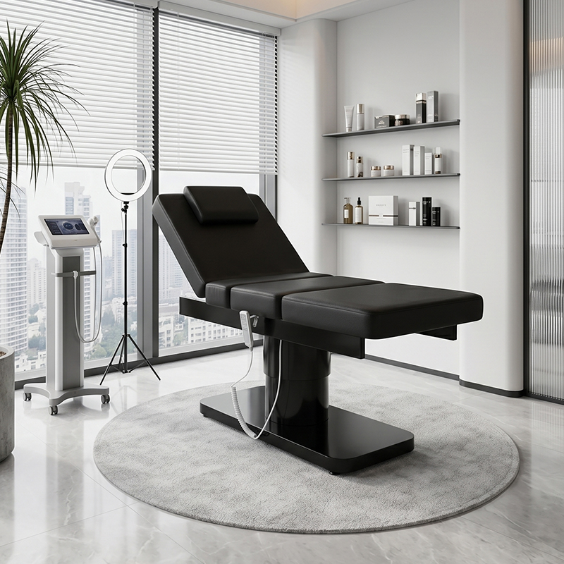 Spa Wellness And Beauty - سرير تدليك أسود بسيط بثلاثة محركات
